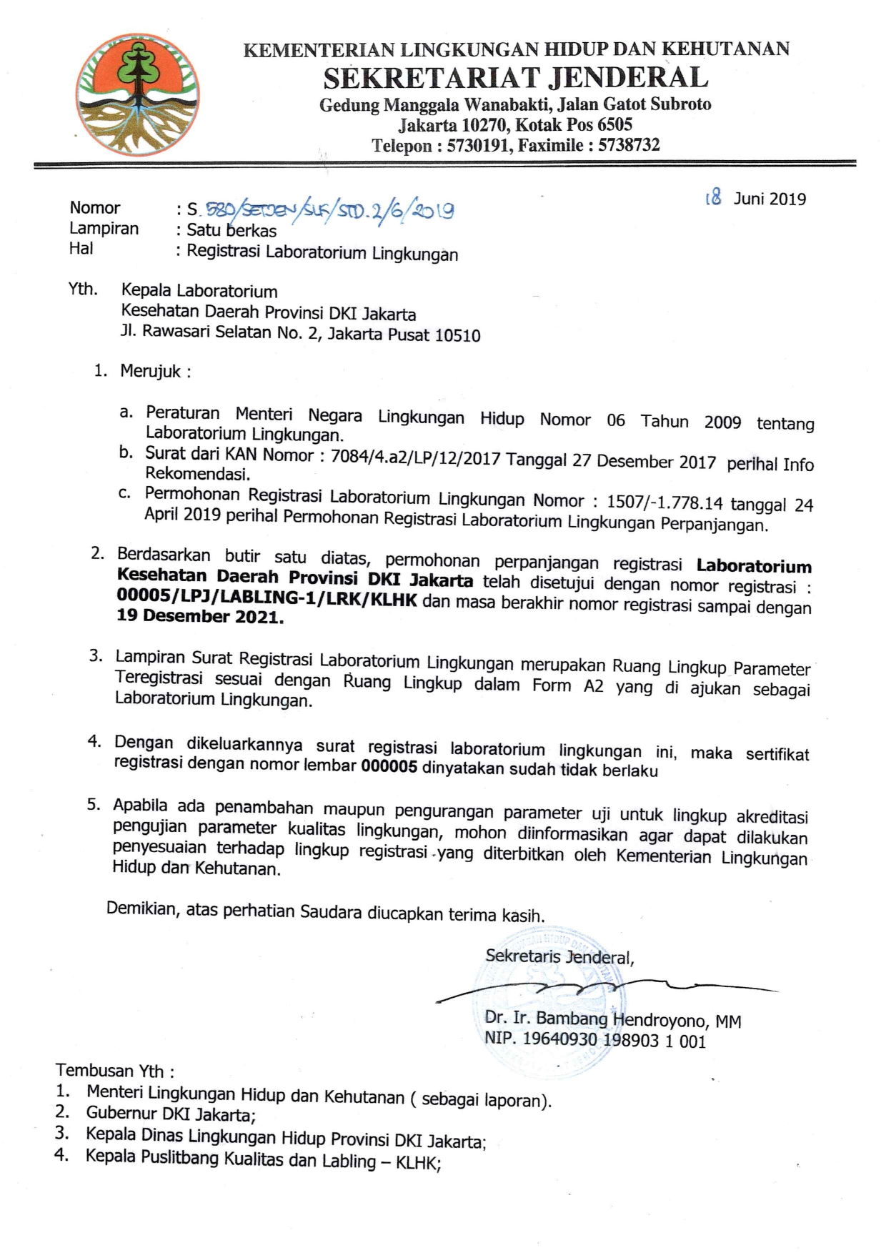 SK Registrasi Lab Lingkungan